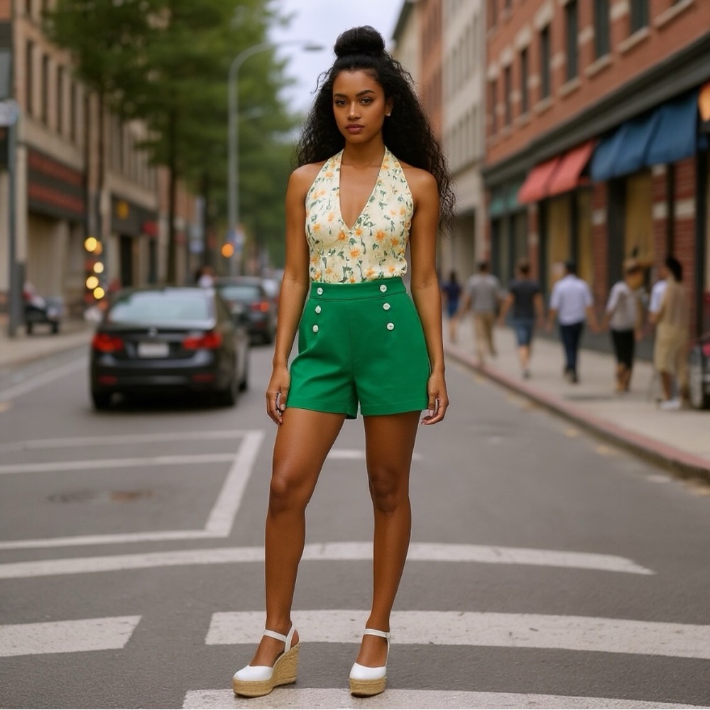 Green  halter  Shorts romper NWT retro